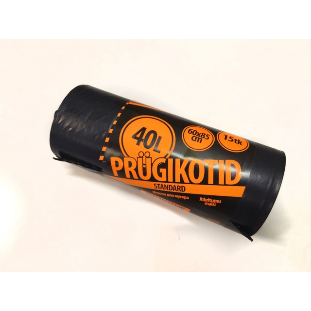 Prügikotid 40L MUST 600x850 15tk/rll 20rll/kst