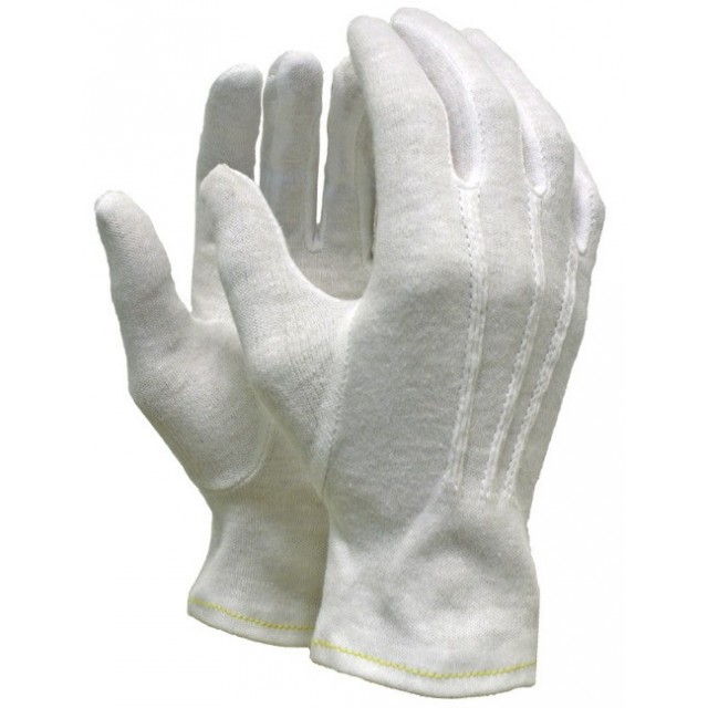 Seamless cotton glove liners, size L/9, white with white edge