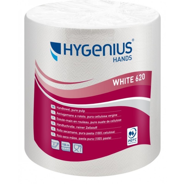 Paper towel roll Lucart Hygenius Hands No-Clog 620, 2-ply, white, 155 m (6)